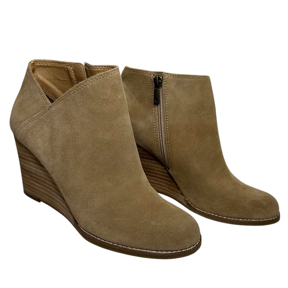 Lucky Brand Yakeena Versatile Wear Tan Suede Zipper Wedge Ankle Boots 9M